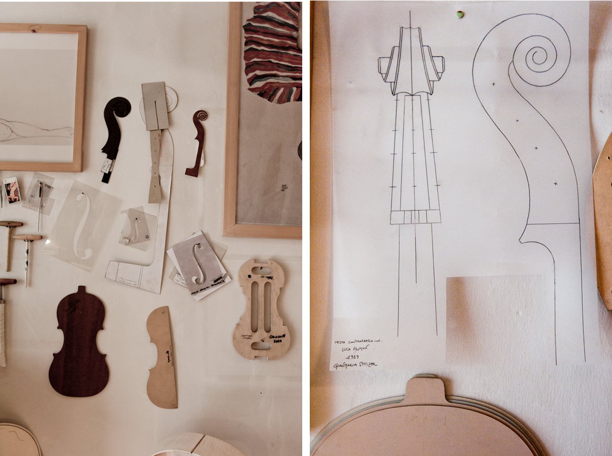 disegni preparatori per violoncello e strumenti liutaio a trento per Italian Stories